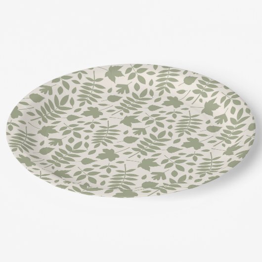Assiettes En Carton Motif Feuille déchiré vert sur crème (Angle)