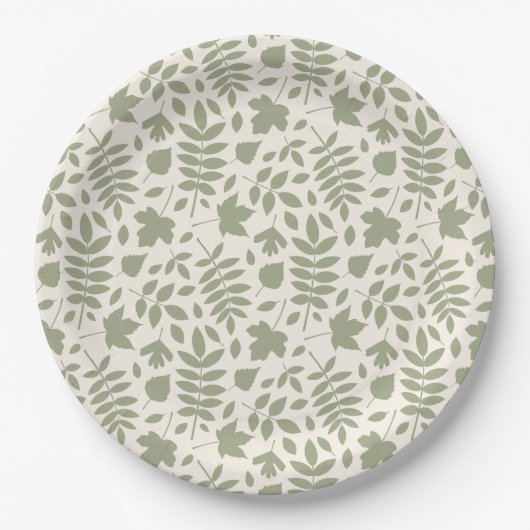Assiettes En Carton Motif Feuille déchiré vert sur crème (Devant)