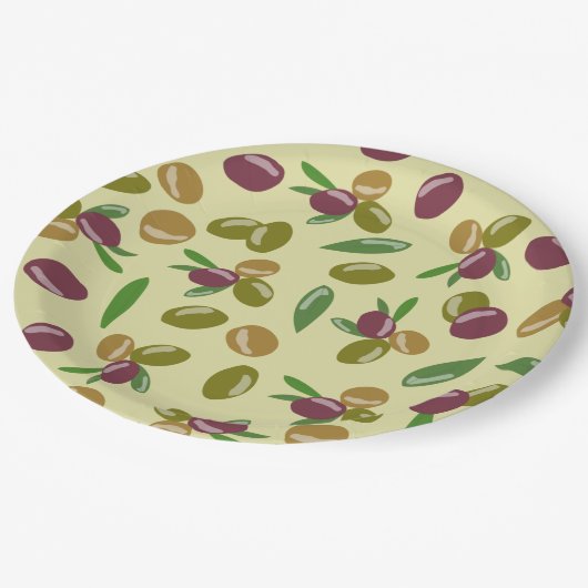 Assiettes En Carton Motif Feuille d'olive et d'olive rustique (Angle)