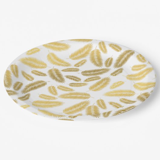 Assiettes En Carton Motif Feuille Faux Gold Palm (Angle)