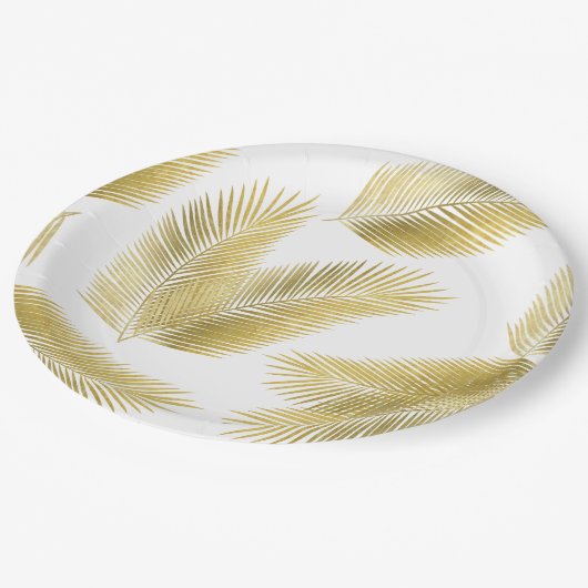 Assiettes En Carton Motif Feuille Gold Foil Palm (Angle)