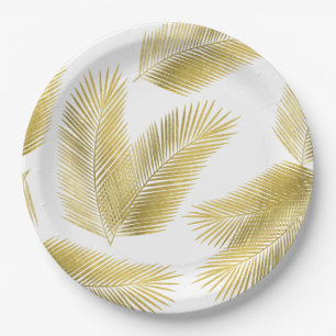 Assiettes En Carton Motif Feuille Gold Foil Palm