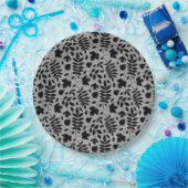 Assiettes En Carton Motif Feuille tombé noir sur gris (Fête)