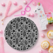 Assiettes En Carton Motif Feuille tombé noir sur gris (Fête)
