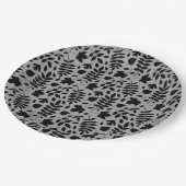 Assiettes En Carton Motif Feuille tombé noir sur gris (Angle)