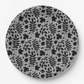 Assiettes En Carton Motif Feuille tombé noir sur gris (Devant)