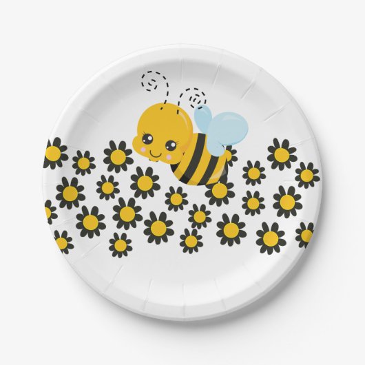 Assiettes En Carton Motif Fleur Noir Jaune (Devant)