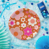 Assiettes En Carton Motif Fleur Rétro En Orange Peach Rose Floral (Fête)