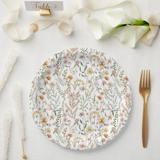 Assiettes En Carton Motif Fleur sauvage aquarelle (Mariage)