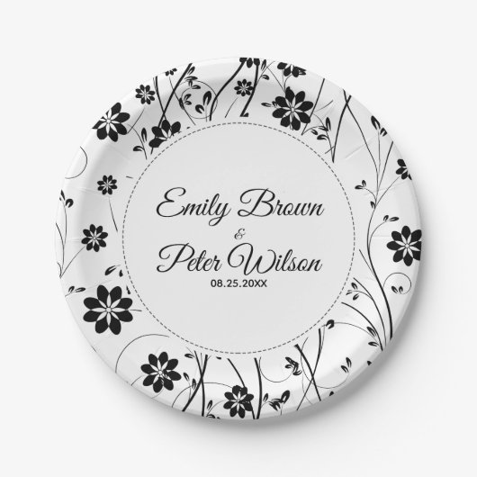 Assiettes En Carton Motif Fleurs noires mignonnes (Devant)