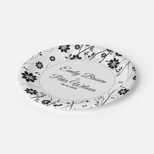 Assiettes En Carton Motif Fleurs noires mignonnes (Angle)