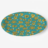 Assiettes En Carton Motif Fleurs Turquoises jaunes (Angle)