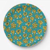 Assiettes En Carton Motif Fleurs Turquoises jaunes (Devant)