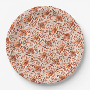 Assiettes En Carton Motif floral abstrait aquarelle couleurs d'automne
