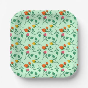 Assiettes En Carton Motif floral avec fleurs roses colorées