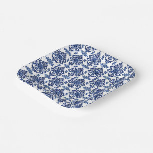 Assiettes En Carton Motif floral baroque bleu royal et blanc de luxe