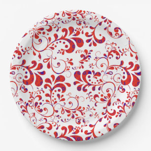 Assiettes En Carton Motif floral blanc rouge mou
