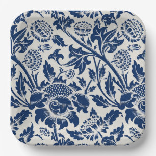 Assiettes En Carton Motif floral bleu complexe sur fond clair
