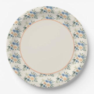 Assiettes En Carton Motif floral bleu et blanc