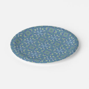Assiettes En Carton Motif floral bleu et vert sans couture