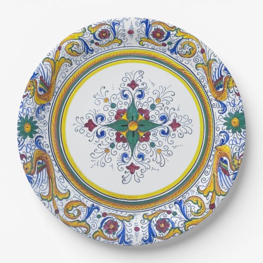 Assiettes En Carton Motif floral complexe de Deruta italien (Devant)