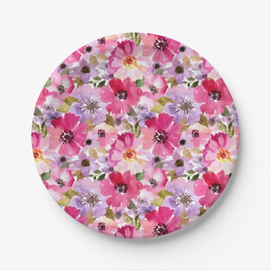 Assiettes En Carton Motif floral d'aquarelle d'été (Devant)