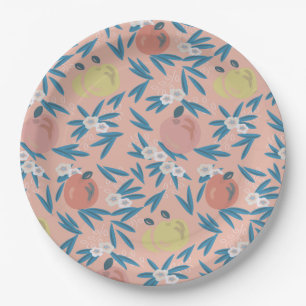 Assiettes En Carton Motif floral de pomme rose corail