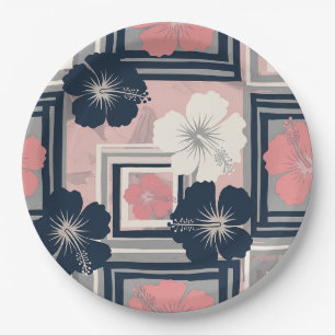 Assiettes En Carton Motif floral d'hibiscus bleu élégant (10)