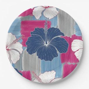 Assiettes En Carton Motif floral d'hibiscus bleu élégant (2)