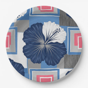 Assiettes En Carton Motif floral d'hibiscus bleu élégant (4)