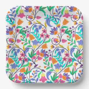 Assiettes En Carton Motif floral exotique coloré