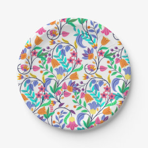 Assiettes En Carton Motif floral exotique coloré