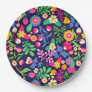 Assiettes En Carton Motif floral exotique peint à la main