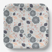 Assiettes En Carton Motif floral gris bleu pêche élégant (Recto)