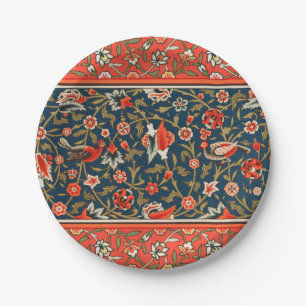 Assiettes En Carton Motif floral indo-persan bohème vintage rouge