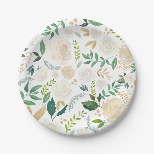 Assiettes En Carton Motif floral ivoire doux avec vert blanc (Devant)