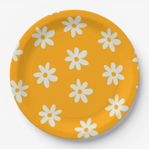 Assiettes En Carton Motif floral jaune rétro simple