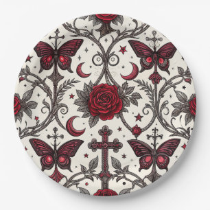 Assiettes En Carton Motif floral papillon gothique (1)