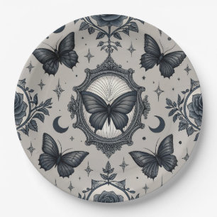 Assiettes En Carton Motif floral papillon gothique (2)