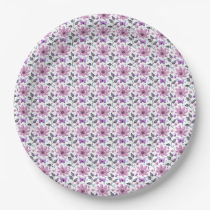 Assiettes En Carton Motif floral papillon violet Cottagecore mignon