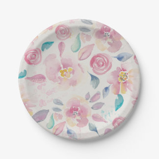 Assiettes En Carton Motif floral pourpre et bleu rose