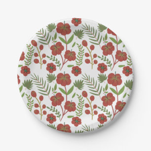 Assiettes En Carton Motif floral rouge sans couture sur arrière - plan