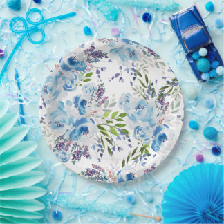 Assiettes En Carton Motif floral sans couture à l'aquarelle bleue