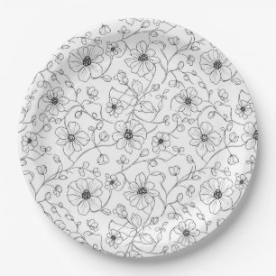 Assiettes En Carton Motif floral sans couture d'art en ligne minimalis