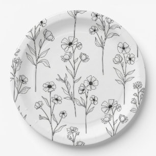 Assiettes En Carton Motif floral sans couture d'art en ligne minimalis