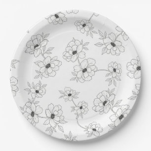 Assiettes En Carton Motif floral sans couture minimaliste en ligne art
