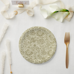 Assiettes En Carton Motif Floral Vert Sage Antique Damas