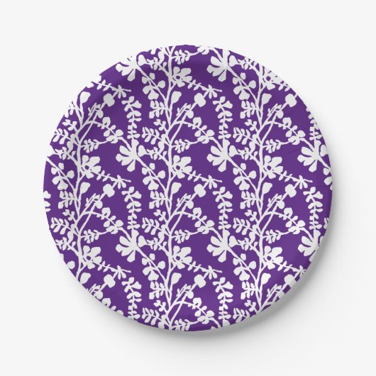 Assiettes En Carton Motif Floral Violet Et Blanc (Devant)