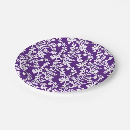 Assiettes En Carton Motif Floral Violet Et Blanc (Angle)