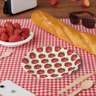 Assiettes En Carton Motif fraises, fraises rouges, fruits, feuilles